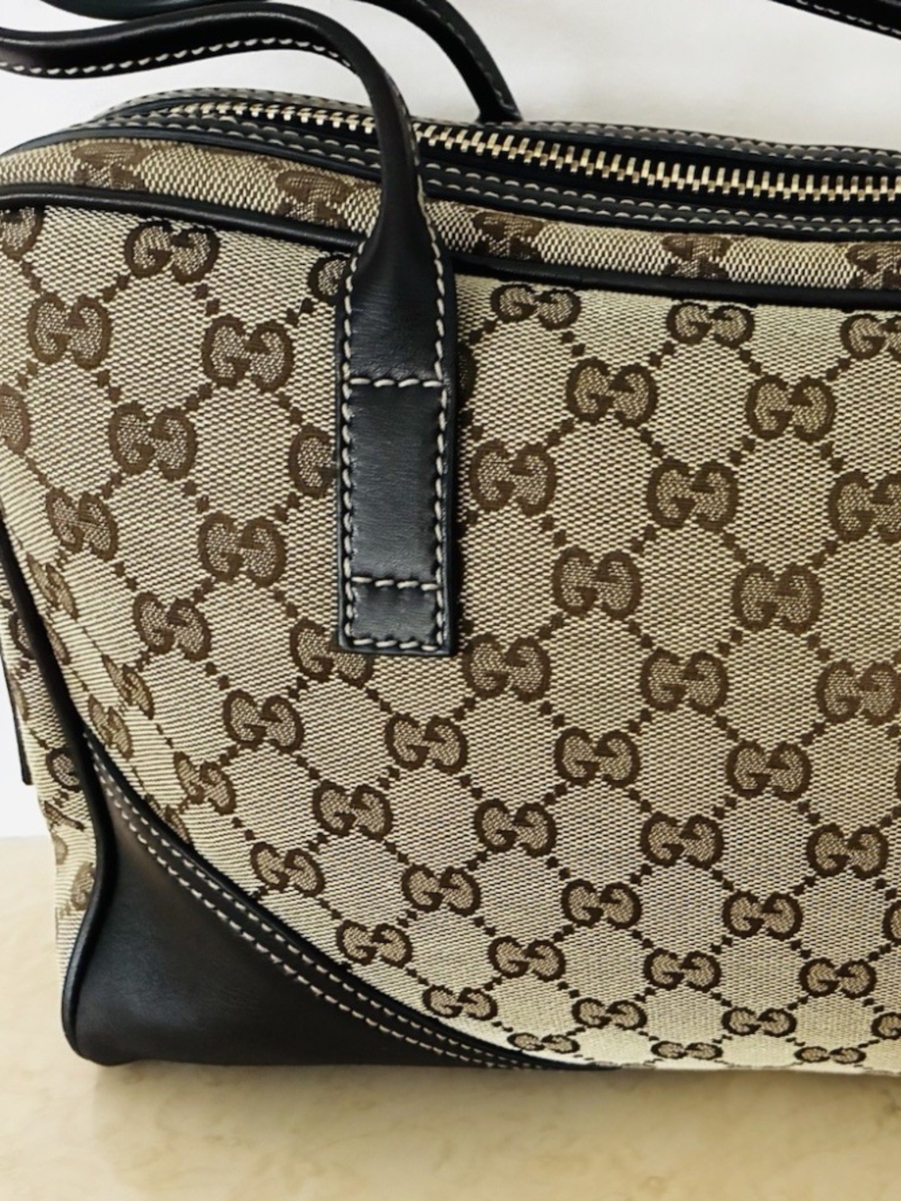 Gucci Britt Boston Bag GG Monogram Canvas Brown Leather & Dust Bag -Like New - Picture 16 of 16